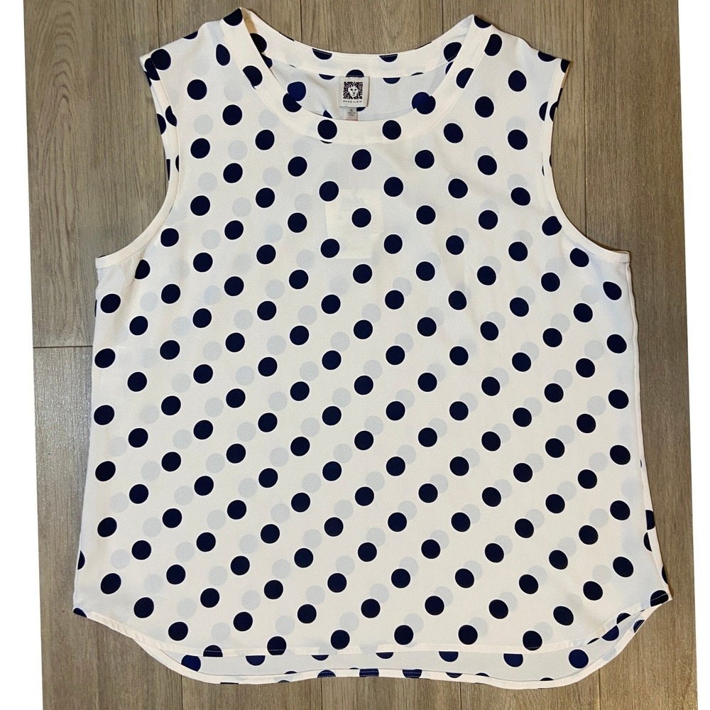 Anne Klein Women's XL Polka Dot Sleeveless Boxy Blouse Black White Crew Neck NWT
